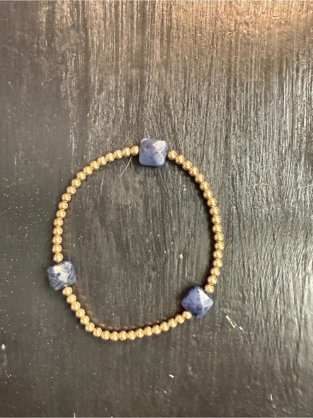 E newton Blue Stone & Gold Beaded Stretch Bracelet